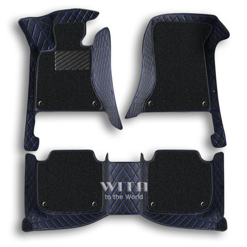 Schwarz & Blau Luxus Double Layer Individuelle Auto-Fußmatten